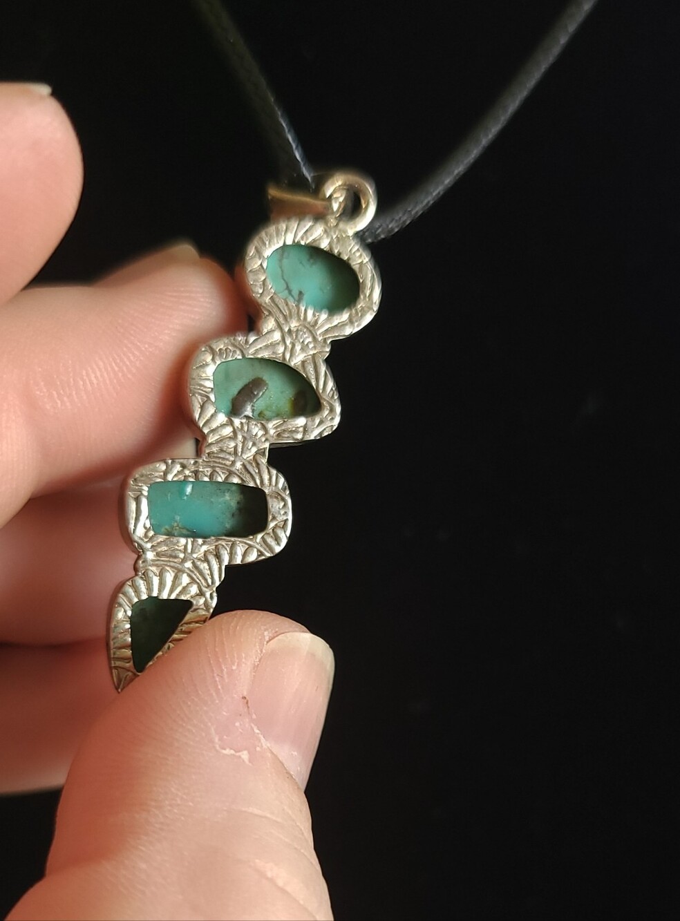 Turquoise Stone Pendant Necklace On Black Cord - Picture 5 of 7